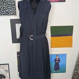 H&M Navy Sleeveless V-Neck "House Dress" Style Button Down